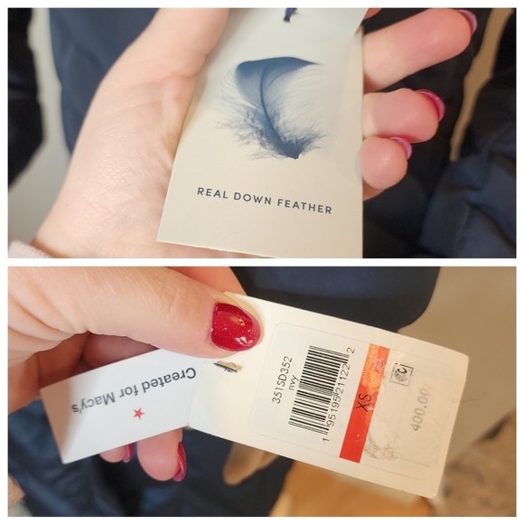 NWT Cole Haan Down Maxi Hooded Chevron Puffer Navy Coat. Women's size XS - Picture 3 of 16